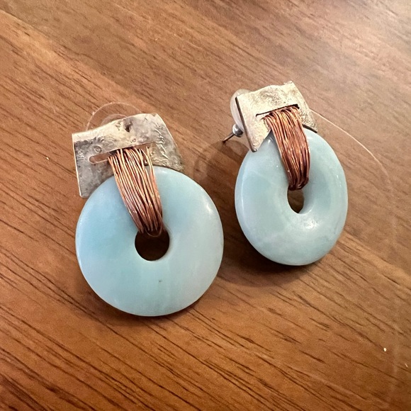 Artisan Stone and Copper Mixed Media Earrings - Picture 4 of 7